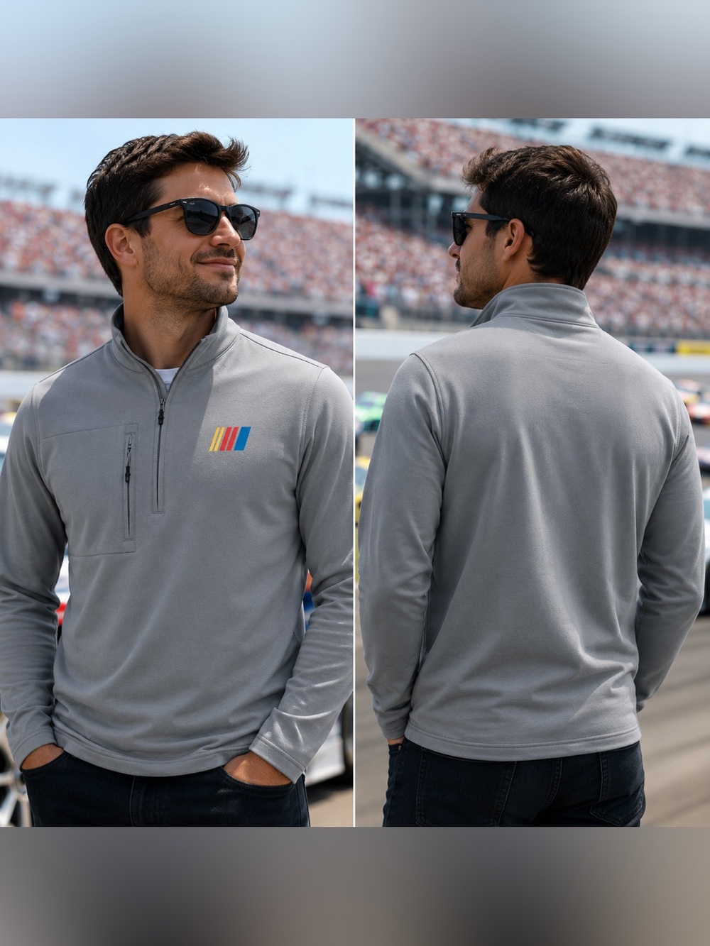 🆕 Antigua NASCAR Gray 1/4 Zip Performance Pullover Men’s Large NWOT